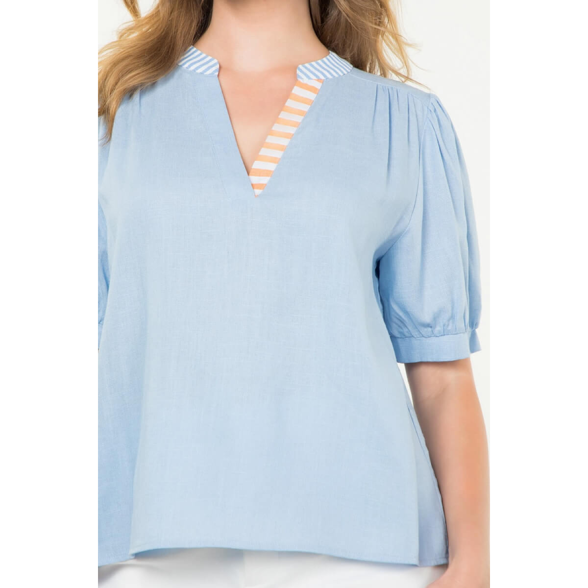Puff Sleeve V-Neck Top blue front | MILK MONEY milkmoney.co | cute tops for women. trendy tops for women. cute blouses for women. stylish tops for women. pretty womens tops.