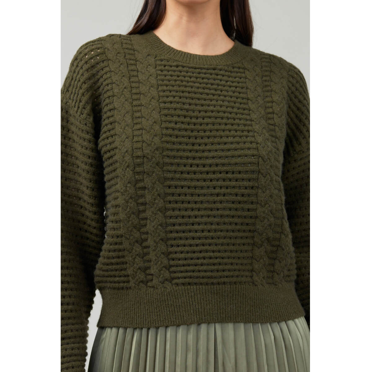 Pullover Sweater with Pleated Dress Set green front | MILK MONEY milkmoney.co | cute clothes for women. womens online clothing. trendy online clothing stores. womens casual clothing online. trendy clothes online. trendy women's clothing online. ladies online clothing stores. trendy women's clothing stores. cute female clothes.