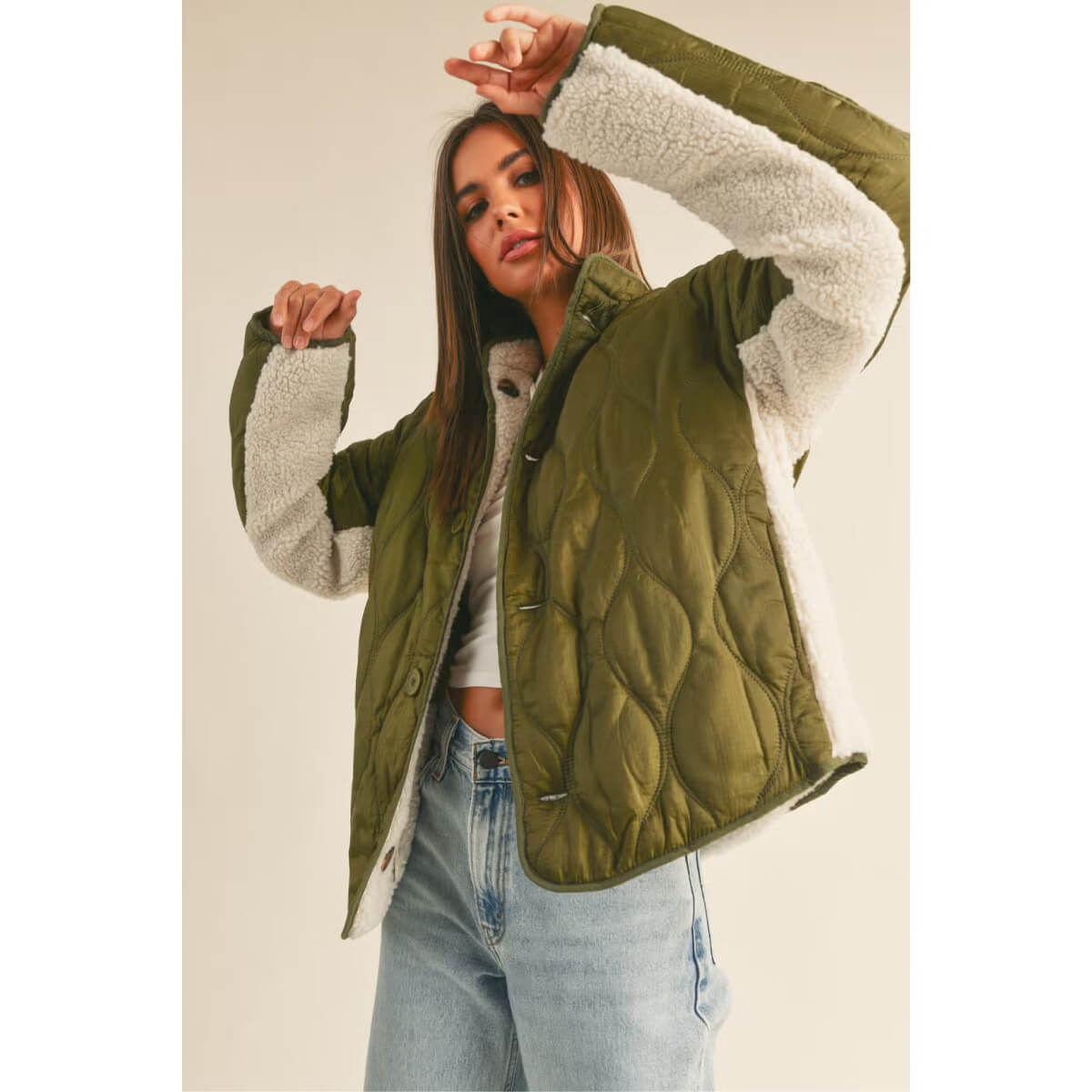 Quilted with Sherpa Detail Reversible Jacket | Women's Jackets | MILK MONEY