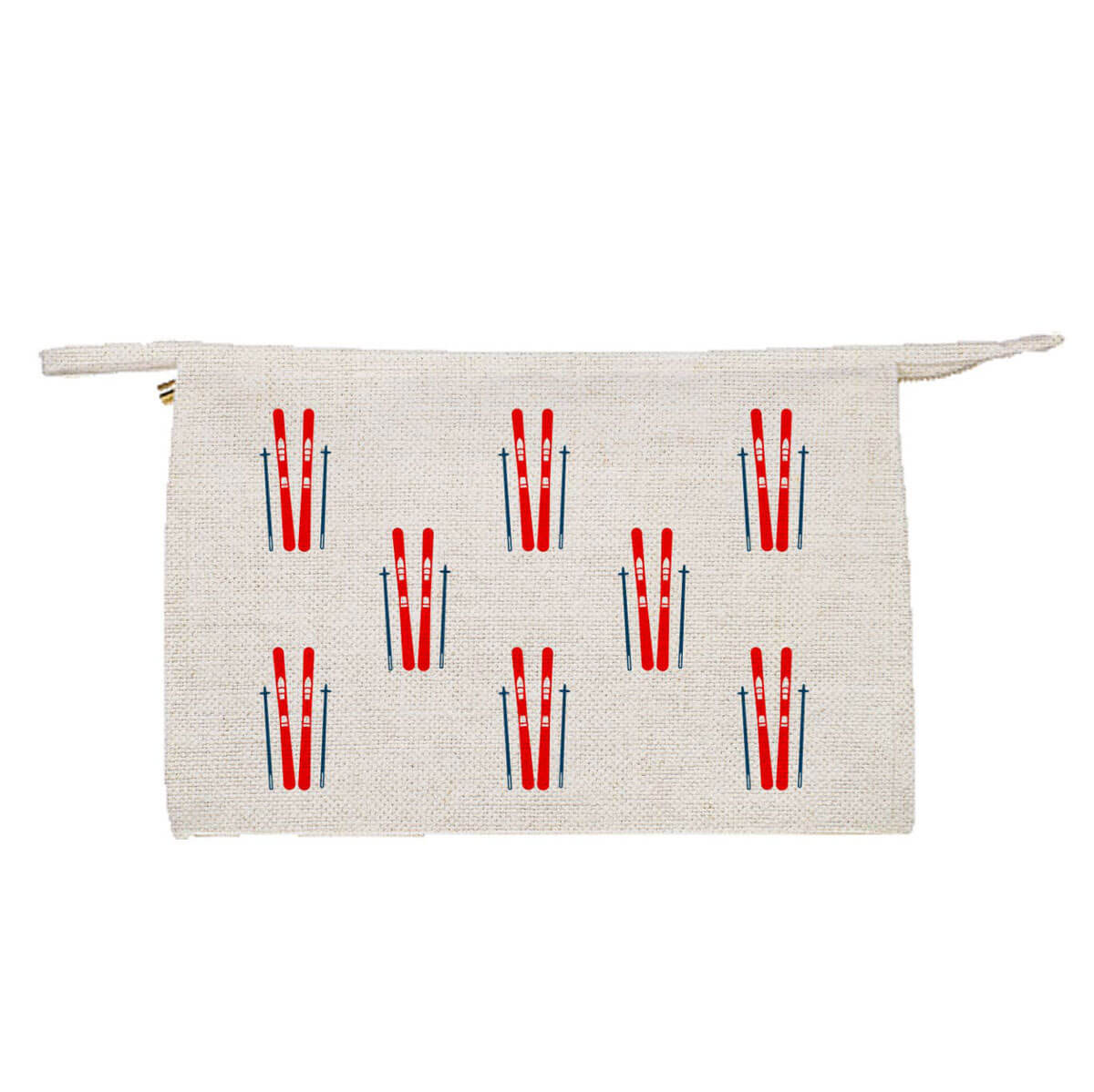 Red & Navy Skis Linen Jumbo Zipper Pouch