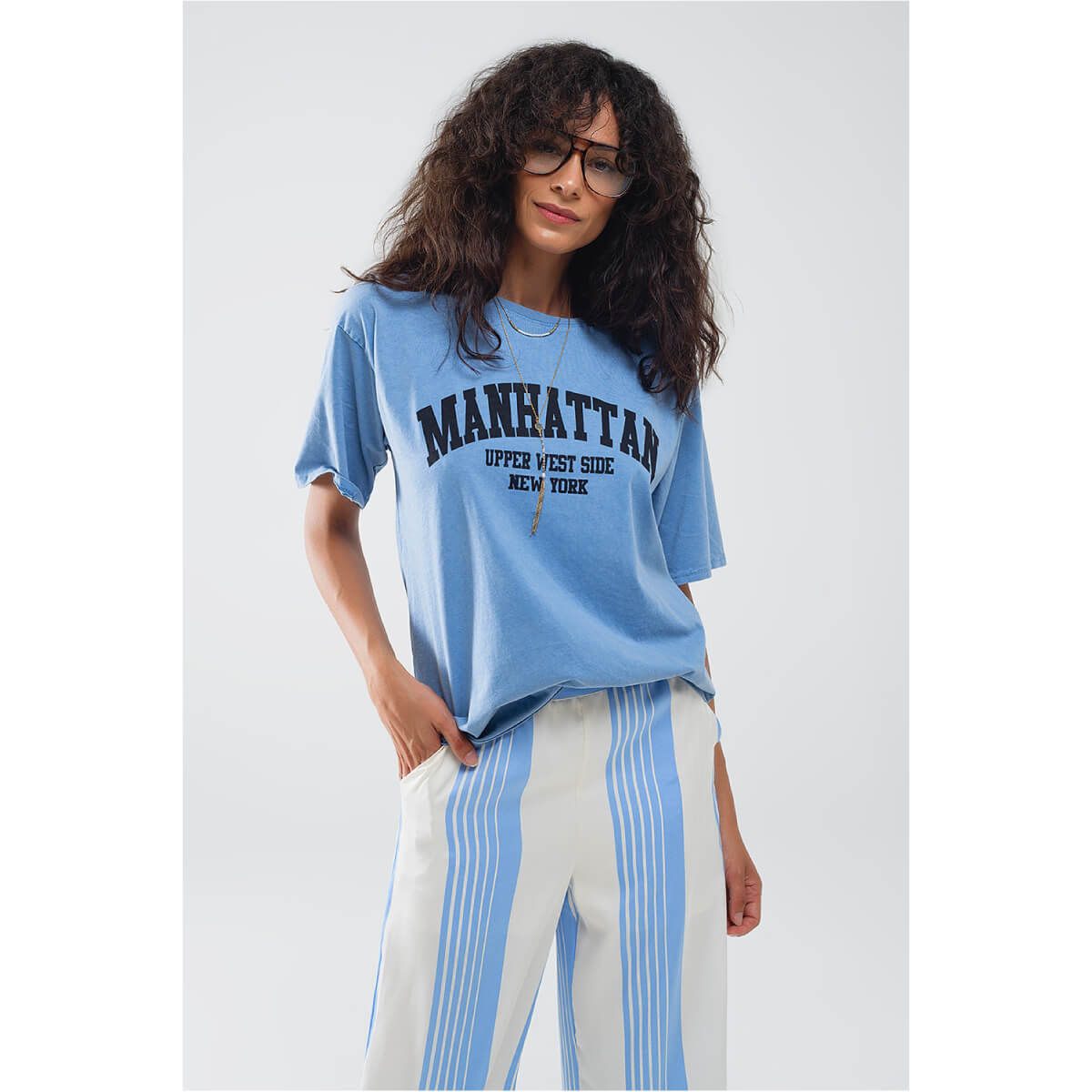 Relaxed Manhattan Graphic T-Shirt blue front | MILK MONEY milkmoney.co | cute clothes for women. womens online clothing. trendy online clothing stores. womens casual clothing online. trendy clothes online. trendy women's clothing online. ladies online clothing stores. trendy women's clothing stores. cute female clothes.