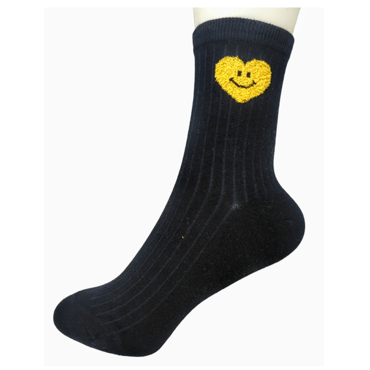 Heart Smiley Face Half Crew Socks navy front | MILK MONEY milkmoney.co | women's accessories. cute accessories. trendy accessories. cute accessories for girls. ladies accessories. women's fashion accessories.