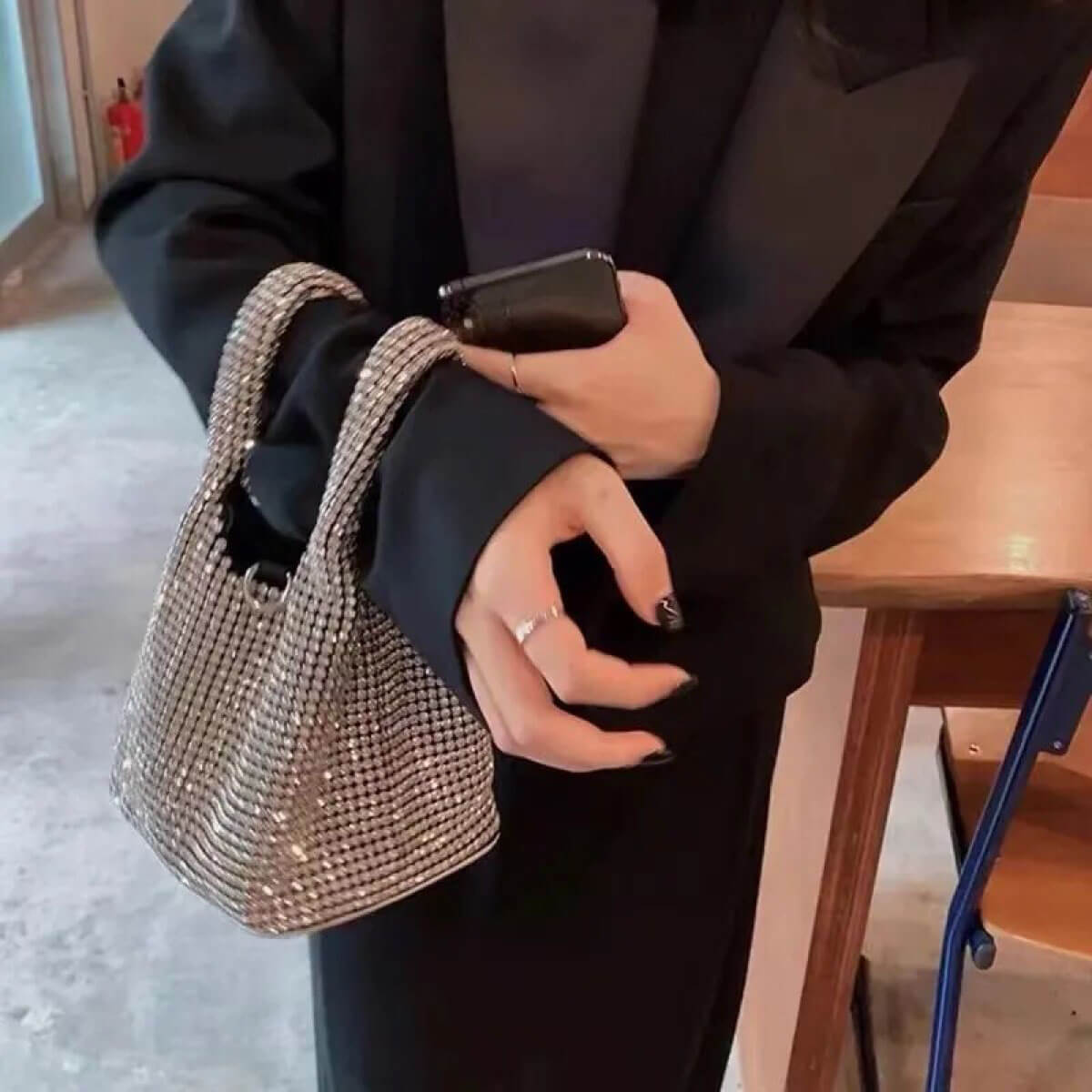 Rhinestone Basket Bag silver side | MILK MONEY milkmoney.co | women's accessories. cute accessories. trendy accessories. cute accessories for girls. ladies accessories. women's fashion accessories.