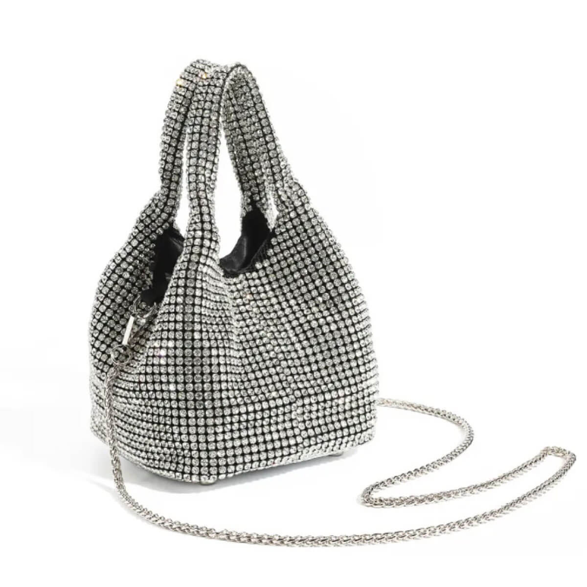Rhinestone Basket Bag silver side | MILK MONEY milkmoney.co | women's accessories. cute accessories. trendy accessories. cute accessories for girls. ladies accessories. women's fashion accessories.
