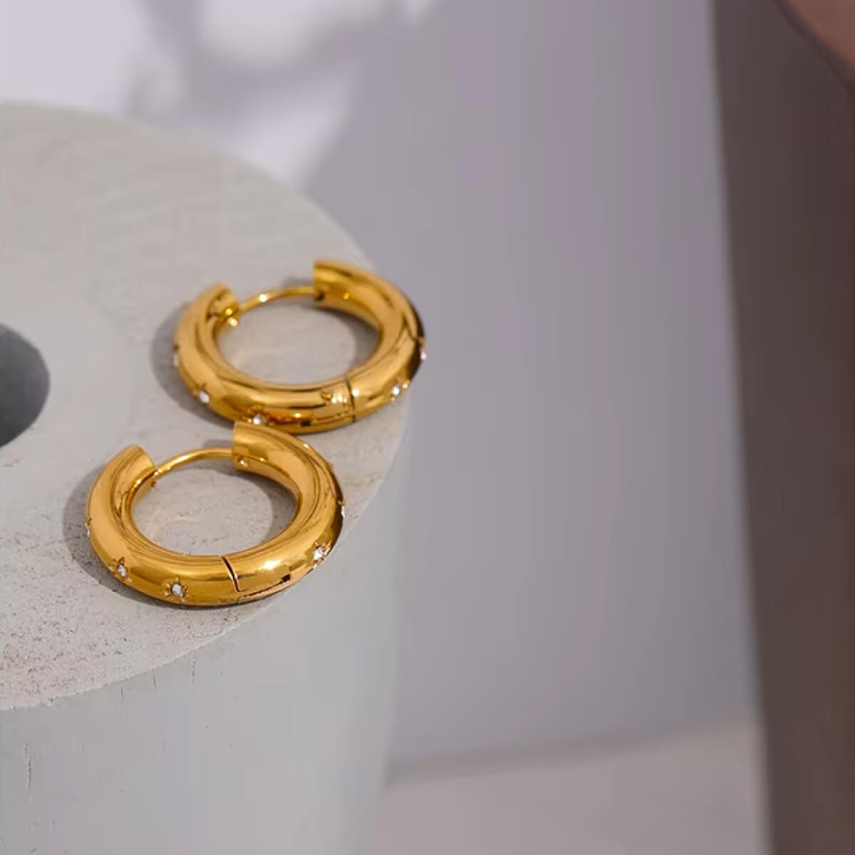 Round Star Crystal Hoop Earrings gold front | MILK MONEY milkmoney.co | cute earring sets. cute dangle earrings. cute hoop earrings. cute cheap earrings. cute cheap earrings. cute small earrings. fun dangle earrings. trendy dangle earrings. affordable earrings. trendy dangle earrings. cute drop earrings. cute trendy earrings.