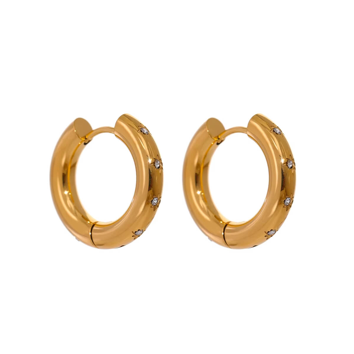 Round Star Crystal Hoop Earrings gold front | MILK MONEY milkmoney.co | cute earring sets. cute dangle earrings. cute hoop earrings. cute cheap earrings. cute cheap earrings. cute small earrings. fun dangle earrings. trendy dangle earrings. affordable earrings. trendy dangle earrings. cute drop earrings. cute trendy earrings.