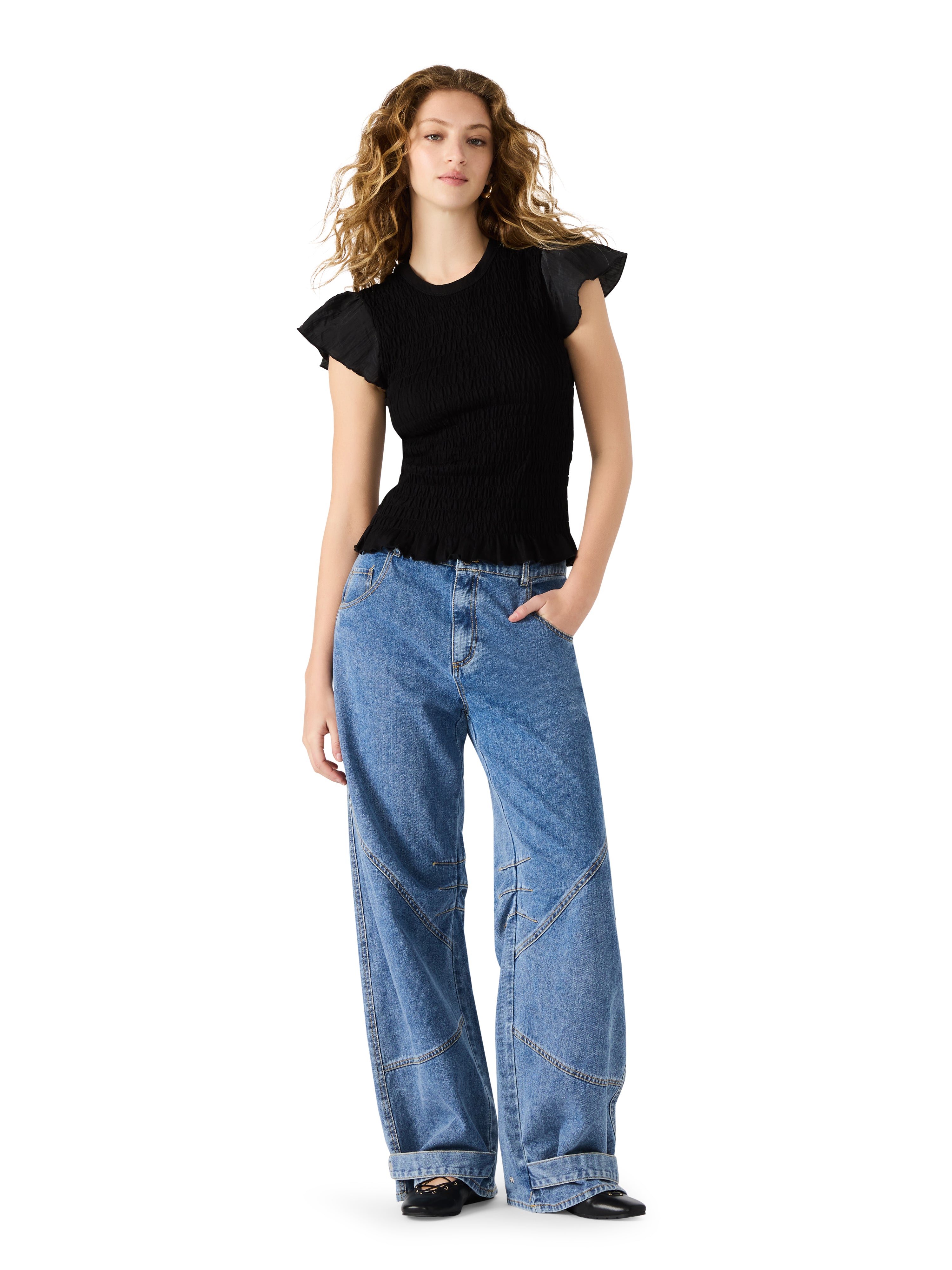 Steve Madden Smocked Ruffle Cecilie Top