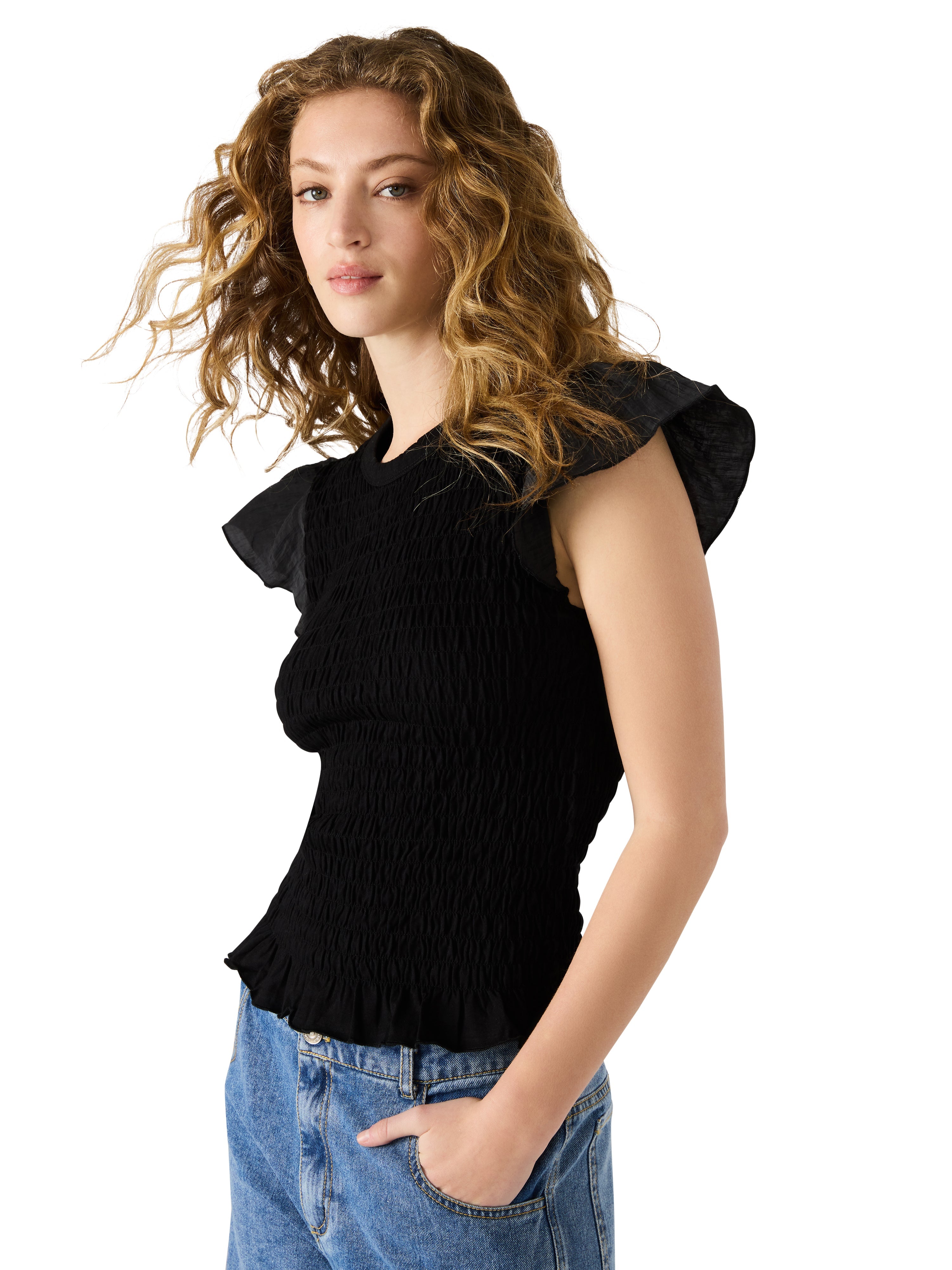 Steve Madden Smocked Ruffle Cecilie Top