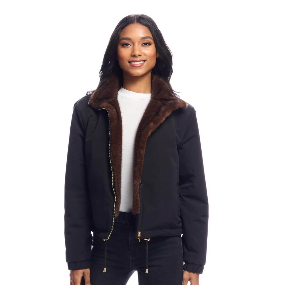 Sable Insta Reversible Faux Fur Zip Jacket front | MILK MONEY milkmoney.co | cute jackets for women. cute coats. cool jackets for women. stylish jackets for women. trendy jackets for women. trendy womens coats.