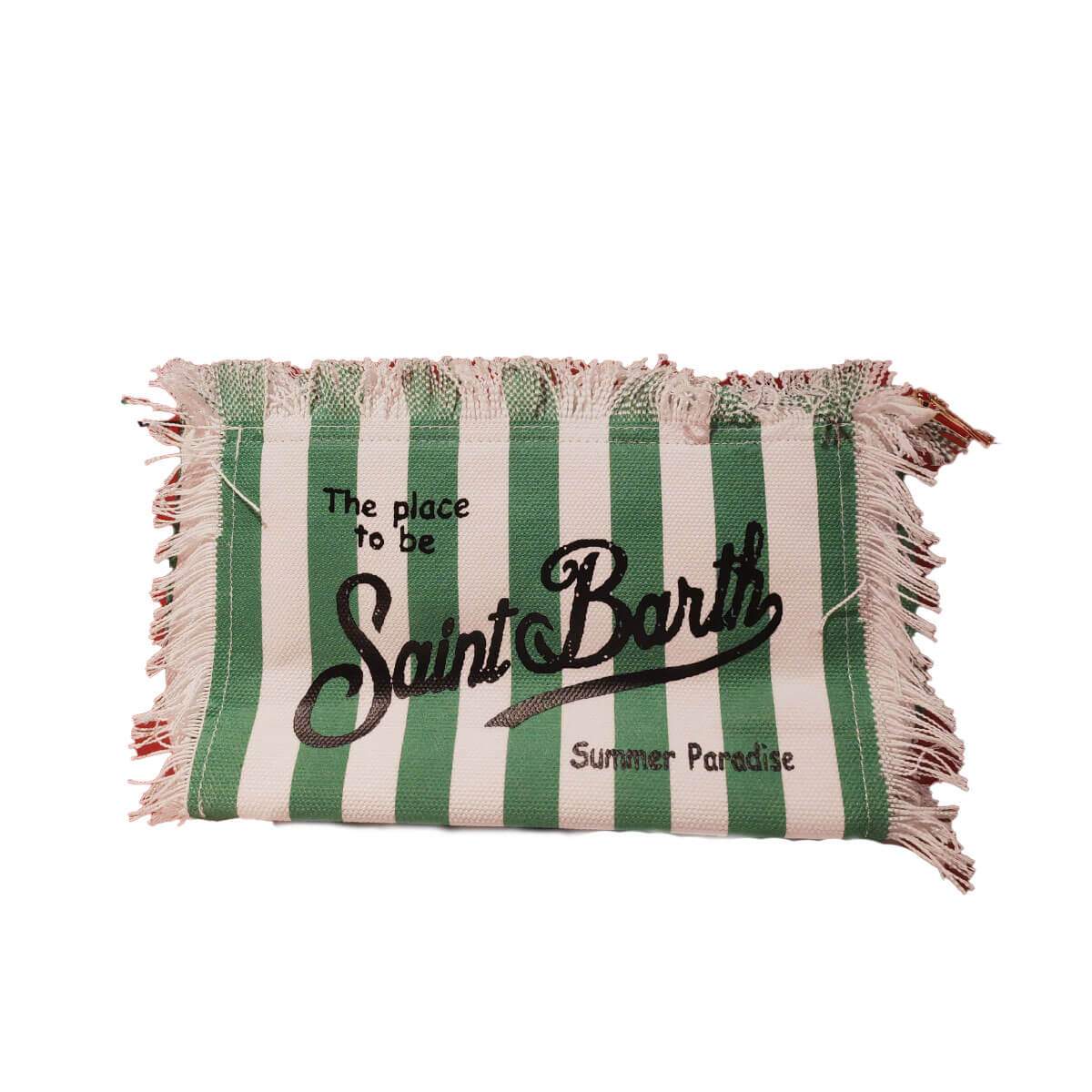 Saint Barth Fringe Clutch Bag striped green front | MILK MONEY milkmoney.co | women's accessories. cute accessories. trendy accessories. cute accessories for girls. ladies accessories. women's fashion accessories.