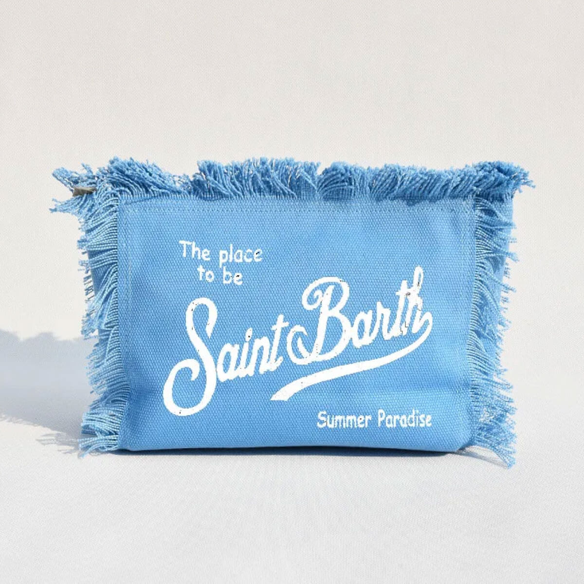 Saint Barth Fringe Clutch Bag sky blue front | MILK MONEY milkmoney.co | women's accessories. cute accessories. trendy accessories. cute accessories for girls. ladies accessories. women's fashion accessories.