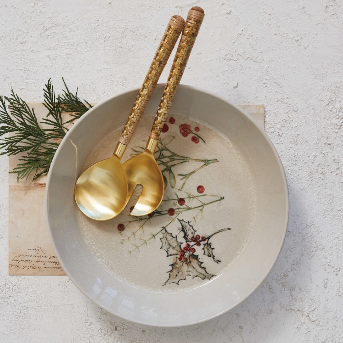 Salad Servers with Rattan Wrapped Handles