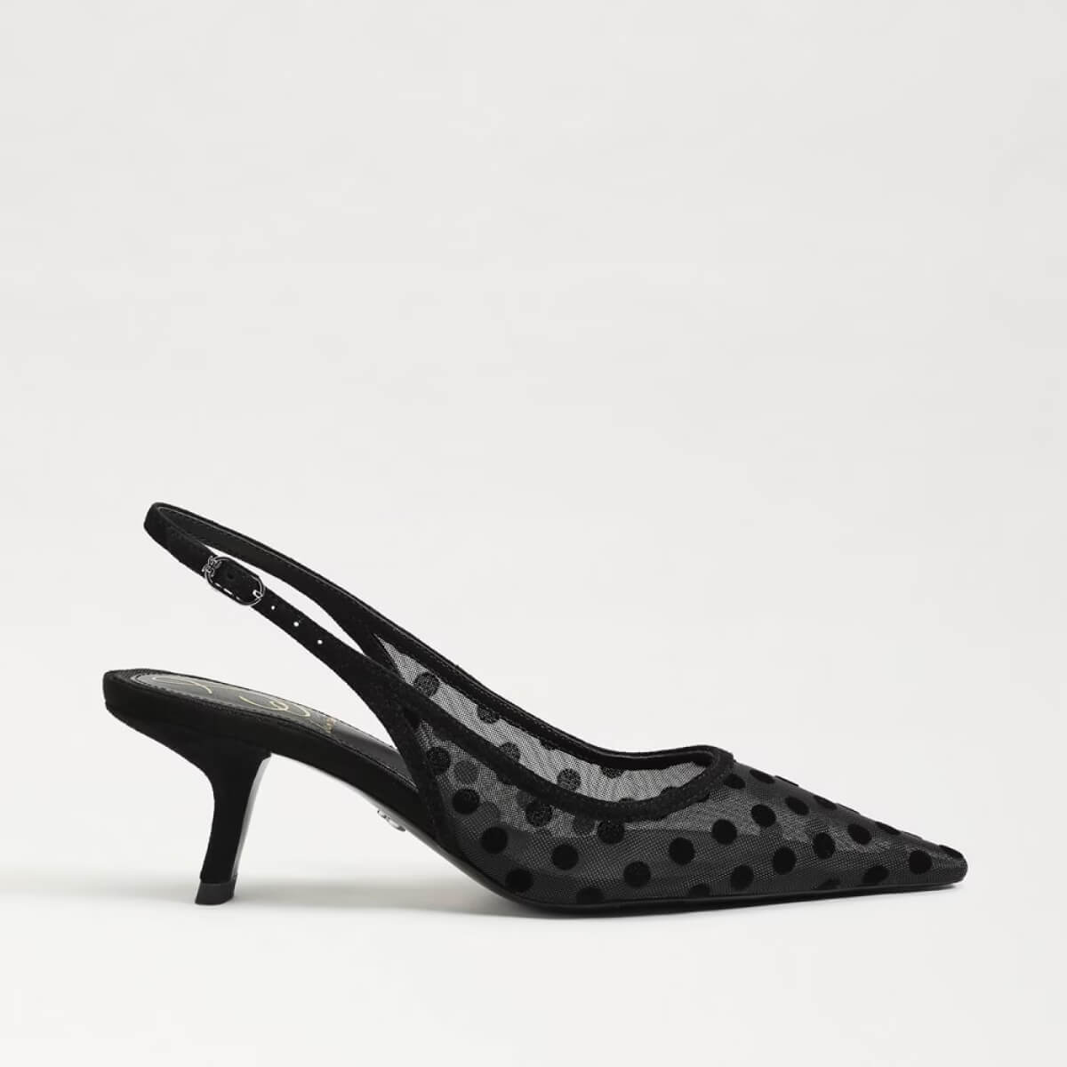 Sam Edelman Bianka Polka Dot Mesh Slingback Pump black side | MILK MONEY milkmoney.co | cute shoes for women. ladies shoes. nice shoes for women. footwear for women. ladies shoes online. ladies footwear. womens shoes and boots. pretty shoes for women. beautiful shoes for women.