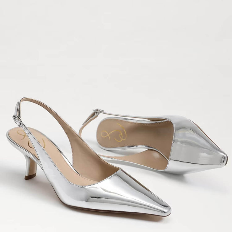 Sam Edelman Bianka Slingback Pump silver patent | MILK MONEY milkmoney.co | cute shoes for women. ladies shoes. nice shoes for women. footwear for women. ladies shoes online. ladies footwear. womens shoes and boots. pretty shoes for women. beautiful shoes for women.