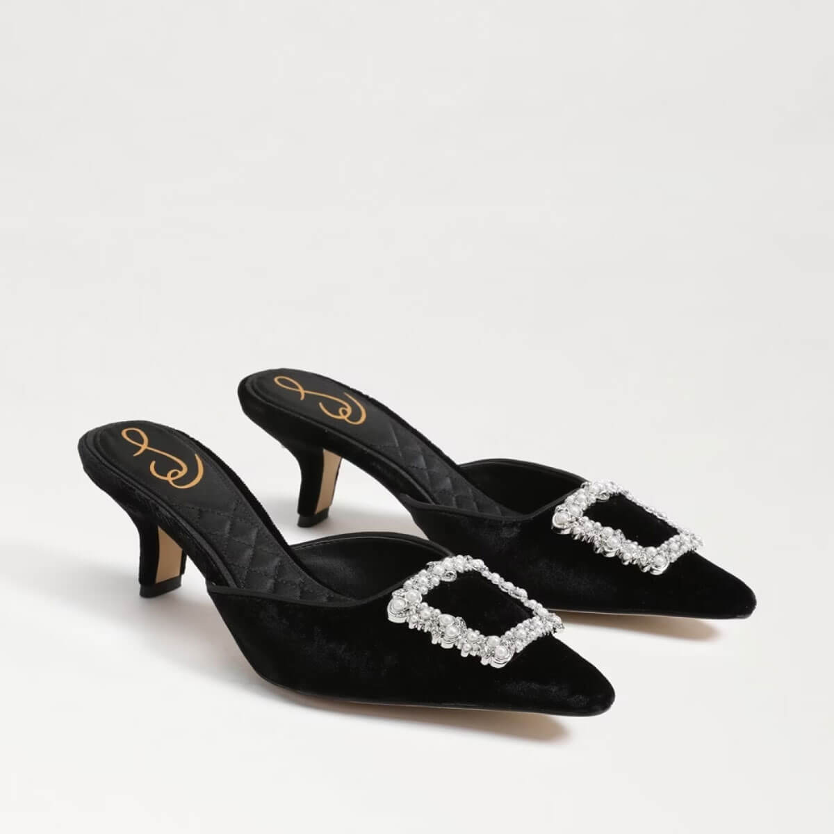 Sam Edelman Brit Luster Velvet Bling Buckle Detail Dress Mules black | MILK MONEY milkmoney.co | cute shoes for women. ladies shoes. nice shoes for women. footwear for women. ladies shoes online. ladies footwear. womens shoes and boots. pretty shoes for women. beautiful shoes for women.