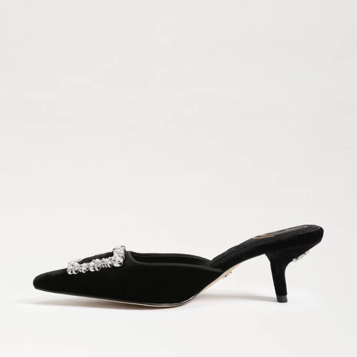 Sam Edelman Brit Luster Velvet Bling Buckle Detail Dress Mules black side | MILK MONEY milkmoney.co | cute shoes for women. ladies shoes. nice shoes for women. footwear for women. ladies shoes online. ladies footwear. womens shoes and boots. pretty shoes for women. beautiful shoes for women.