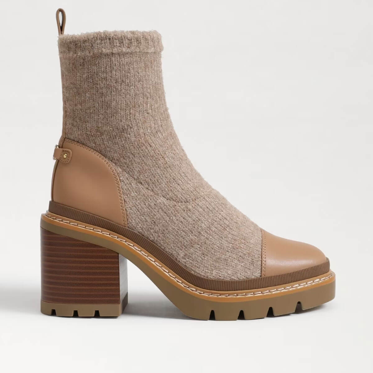 Sam Edelman Rozanna Knit Bootie tan side | MILK MONEY milkmoney.co | cute shoes for women. ladies shoes. nice shoes for women. footwear for women. ladies shoes online. ladies footwear. womens shoes and boots. pretty shoes for women. beautiful shoes for women.