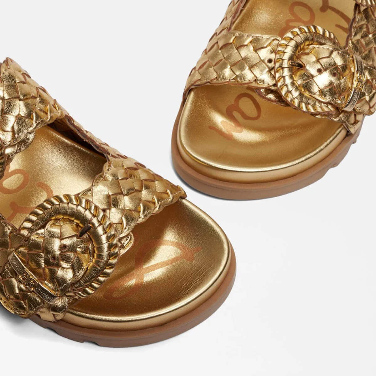 Sam Edelman Tiffanie Slide Sandal gold side | MILK MONEY milkmoney.co | cute sandals for women. cute slides for women. trendy womens sandals. women sandals online. pretty sandals for women. cute slides womens.