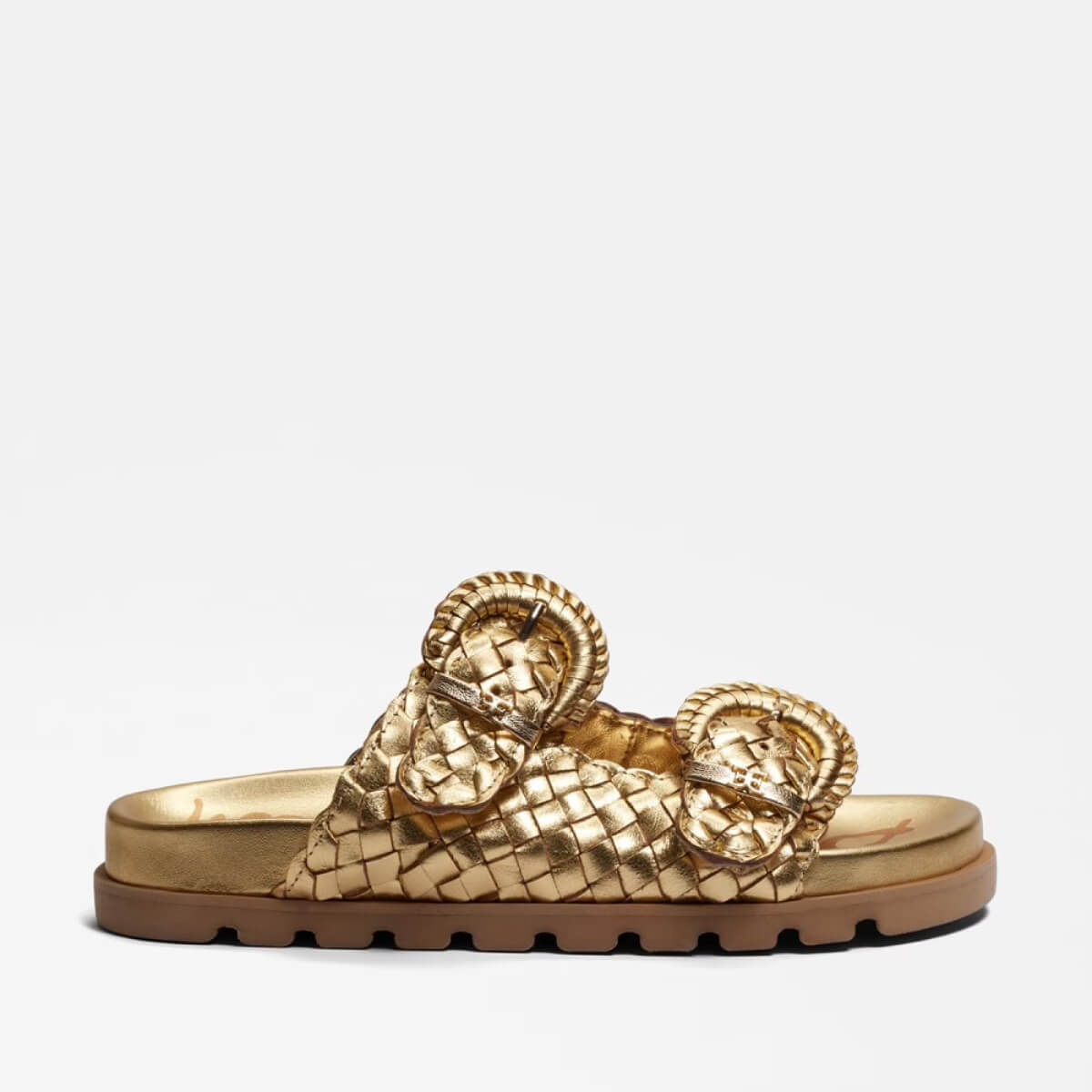 Sam Edelman Tiffanie Slide Sandal gold side | MILK MONEY milkmoney.co | cute sandals for women. cute slides for women. trendy womens sandals. women sandals online. pretty sandals for women. cute slides womens.