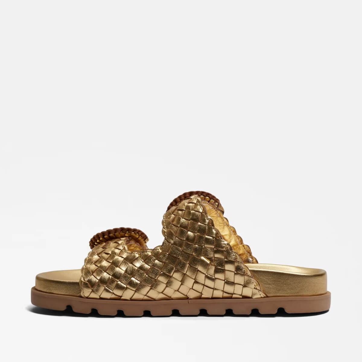 Sam Edelman Tiffanie Slide Sandal gold side | MILK MONEY milkmoney.co | cute sandals for women. cute slides for women. trendy womens sandals. women sandals online. pretty sandals for women. cute slides womens.