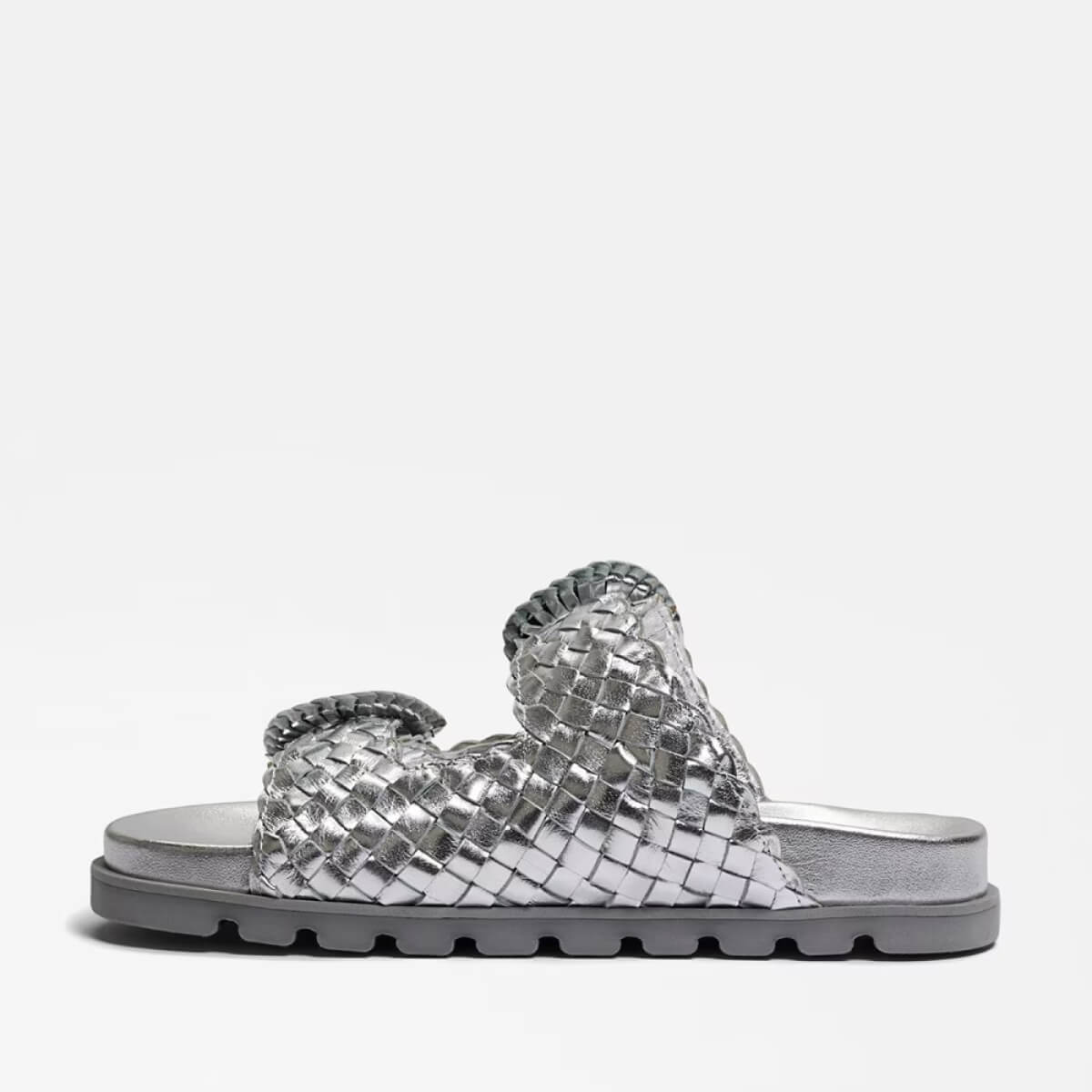 Sam Edelman Tiffanie Slide Sandal silver side | MILK MONEY milkmoney.co | cute sandals for women. cute slides for women. trendy womens sandals. women sandals online. pretty sandals for women. cute slides womens.