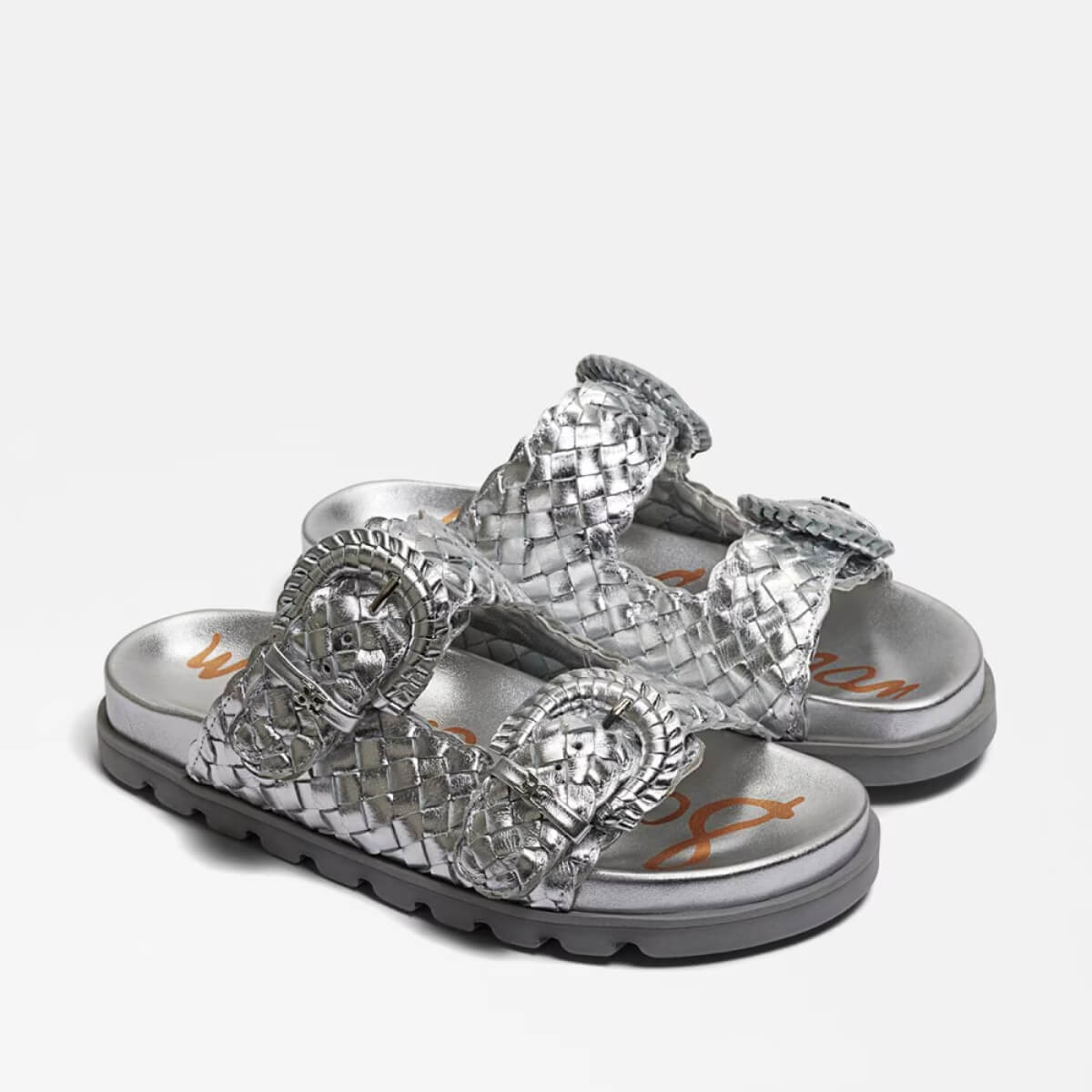 Sam Edelman Tiffanie Slide Sandal silver side | MILK MONEY milkmoney.co | cute sandals for women. cute slides for women. trendy womens sandals. women sandals online. pretty sandals for women. cute slides womens.