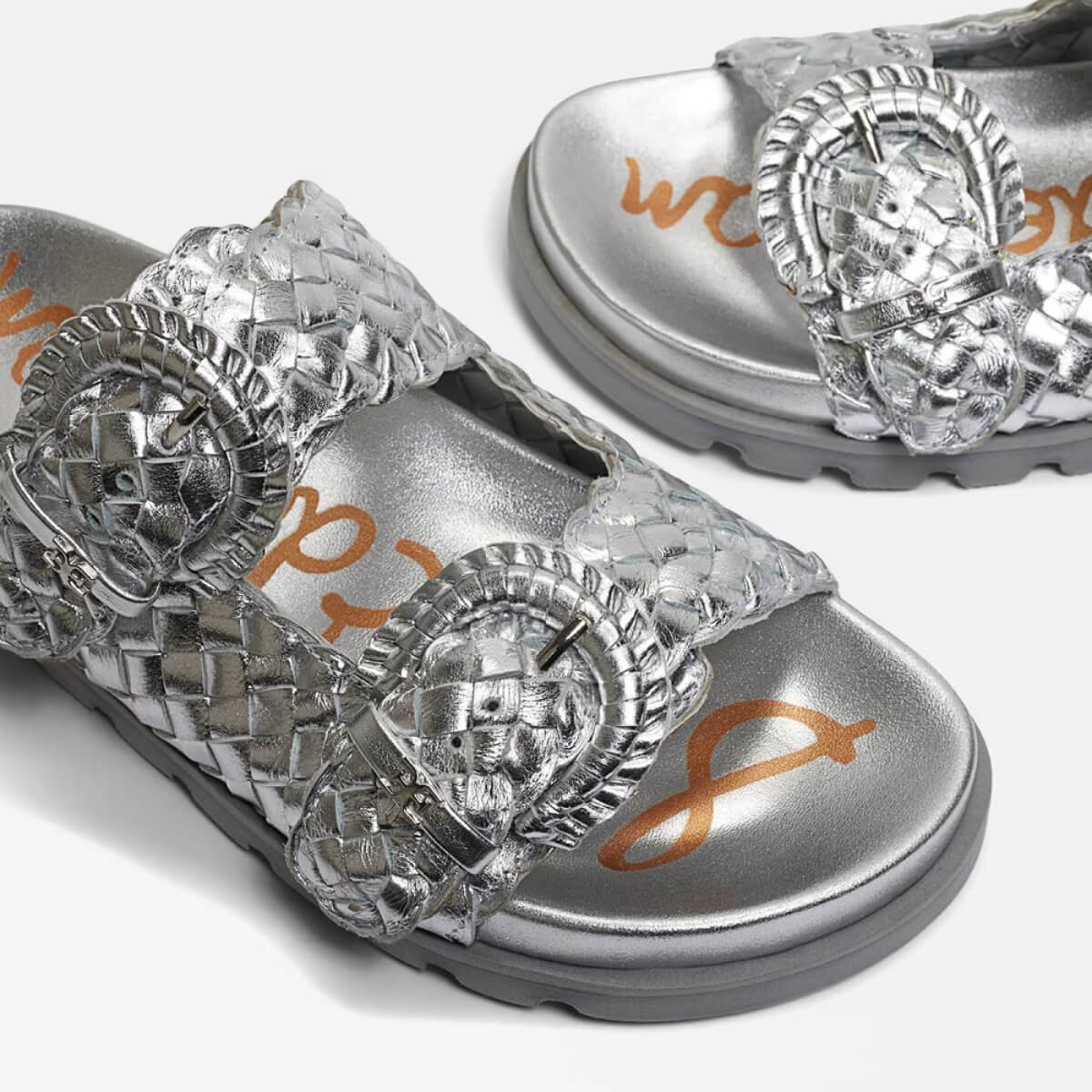 Sam Edelman Tiffanie Slide Sandal silver side | MILK MONEY milkmoney.co | cute sandals for women. cute slides for women. trendy womens sandals. women sandals online. pretty sandals for women. cute slides womens.