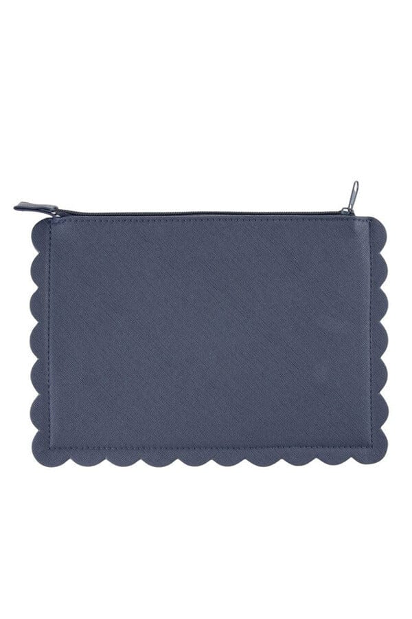 Scallop Zipper Vinyl Pouch navy front | MILK MONEY milkmoney.co | women's accessories. cute accessories. trendy accessories. cute accessories for girls. ladies accessories. women's fashion accessories.