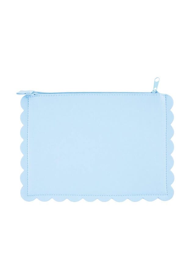 Scallop Zipper Vinyl Pouch sky blue front | MILK MONEY milkmoney.co | women's accessories. cute accessories. trendy accessories. cute accessories for girls. ladies accessories. women's fashion accessories.