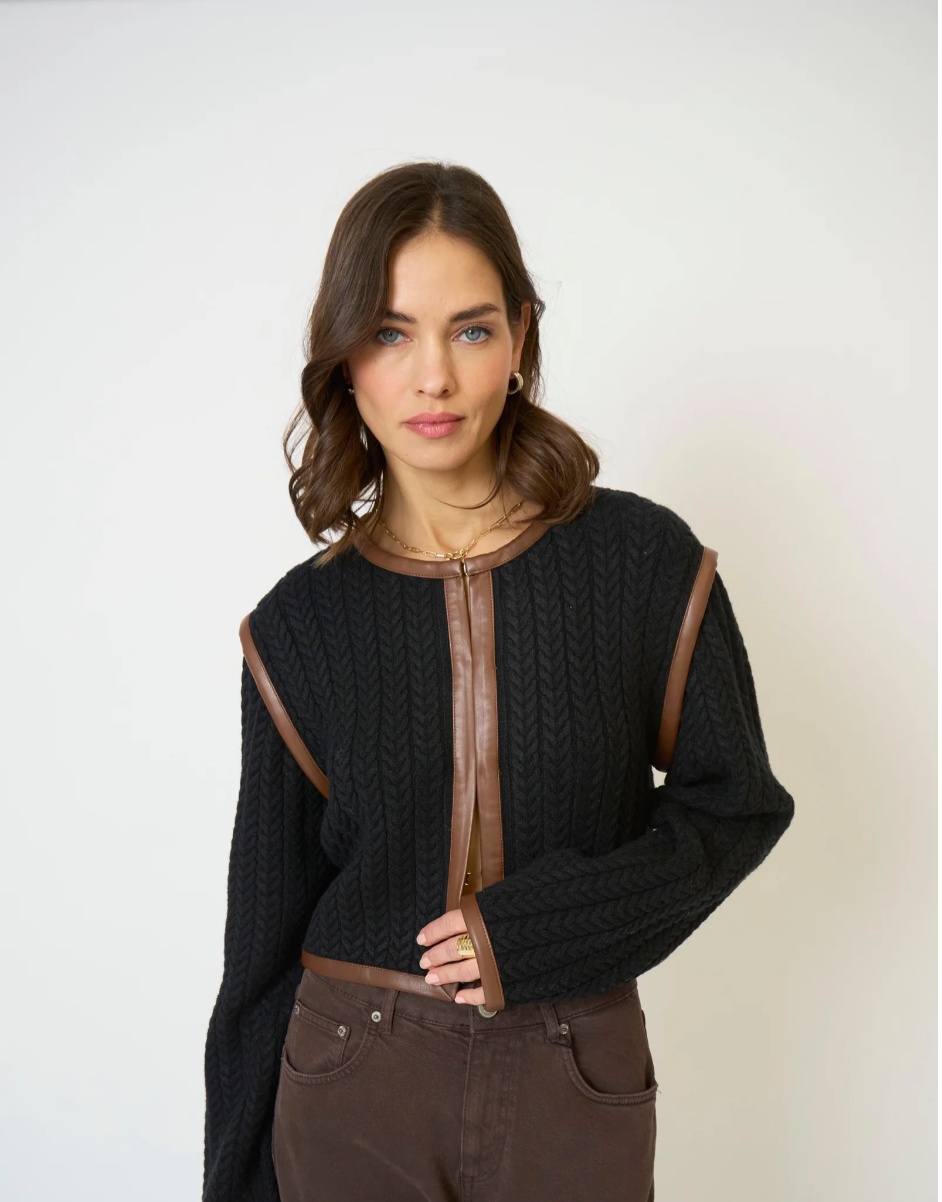Atlas Leather Trim Cable Cardi