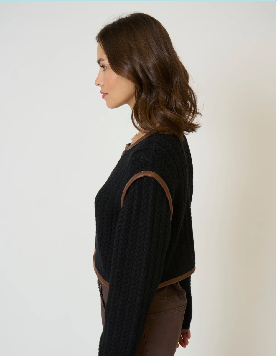 Atlas Leather Trim Cable Cardi