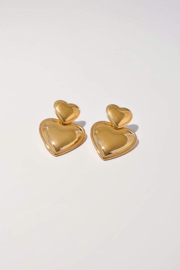 Double Heart Drop Earrings