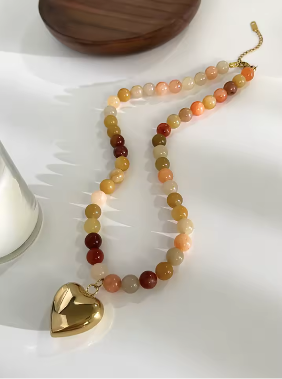 Colorful Bead Puffy Heart Necklace
