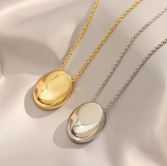 Long Chain Oval Pendant Necklace
