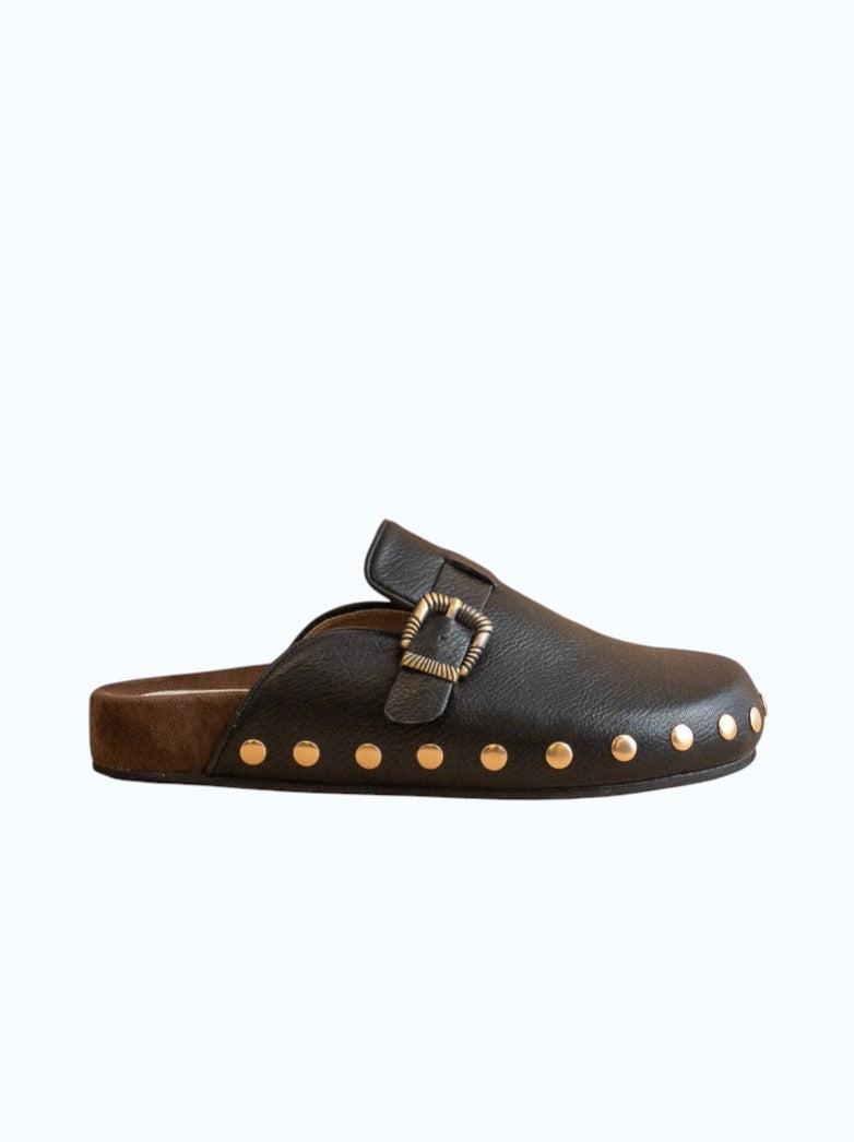 Black Studded Buckle Clog