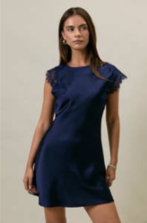 Lace Trim Satin Mini Dress