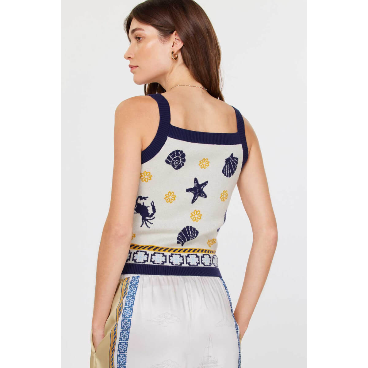 Sea Shell Motif Sweater Tank Top