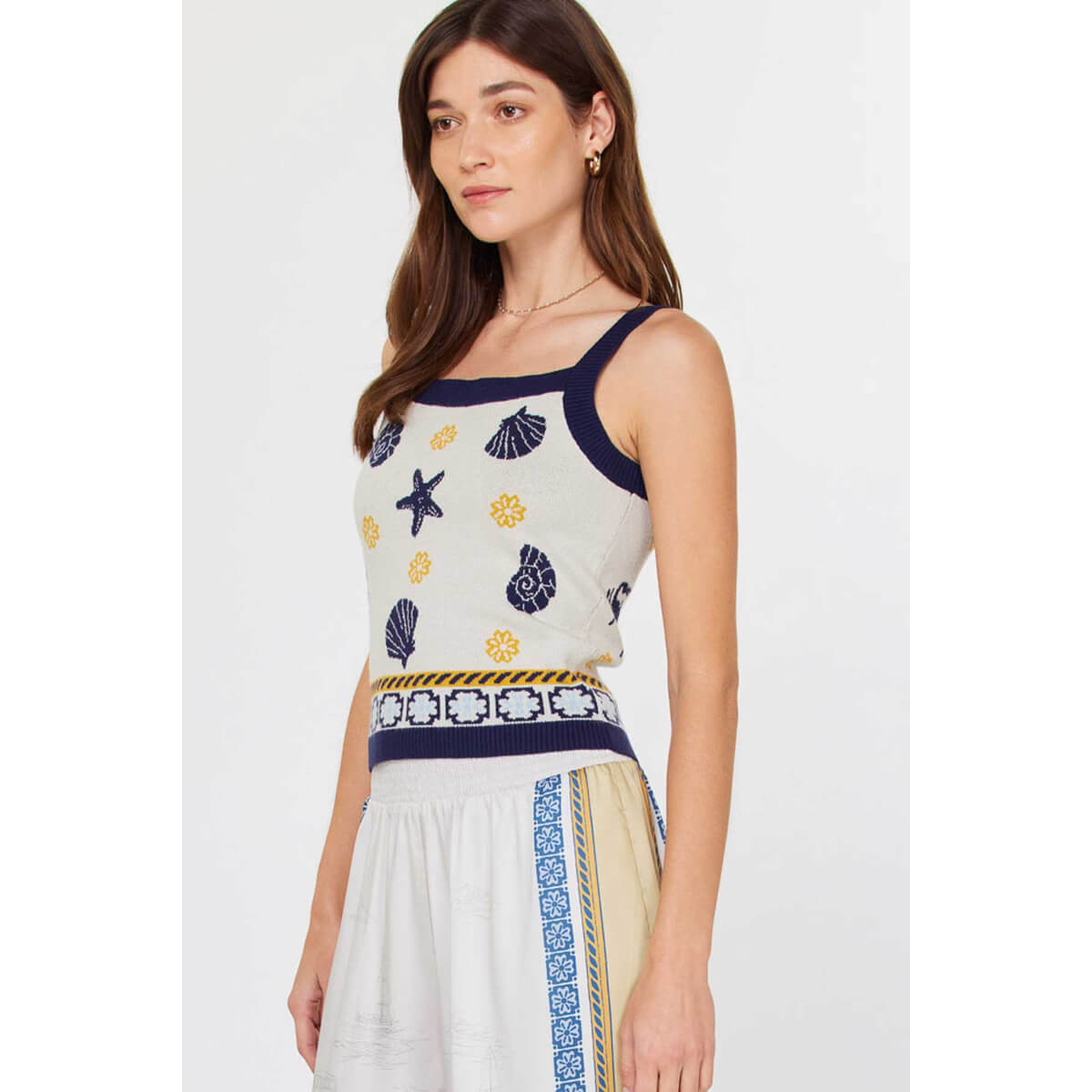 Sea Shell Motif Sweater Tank Top