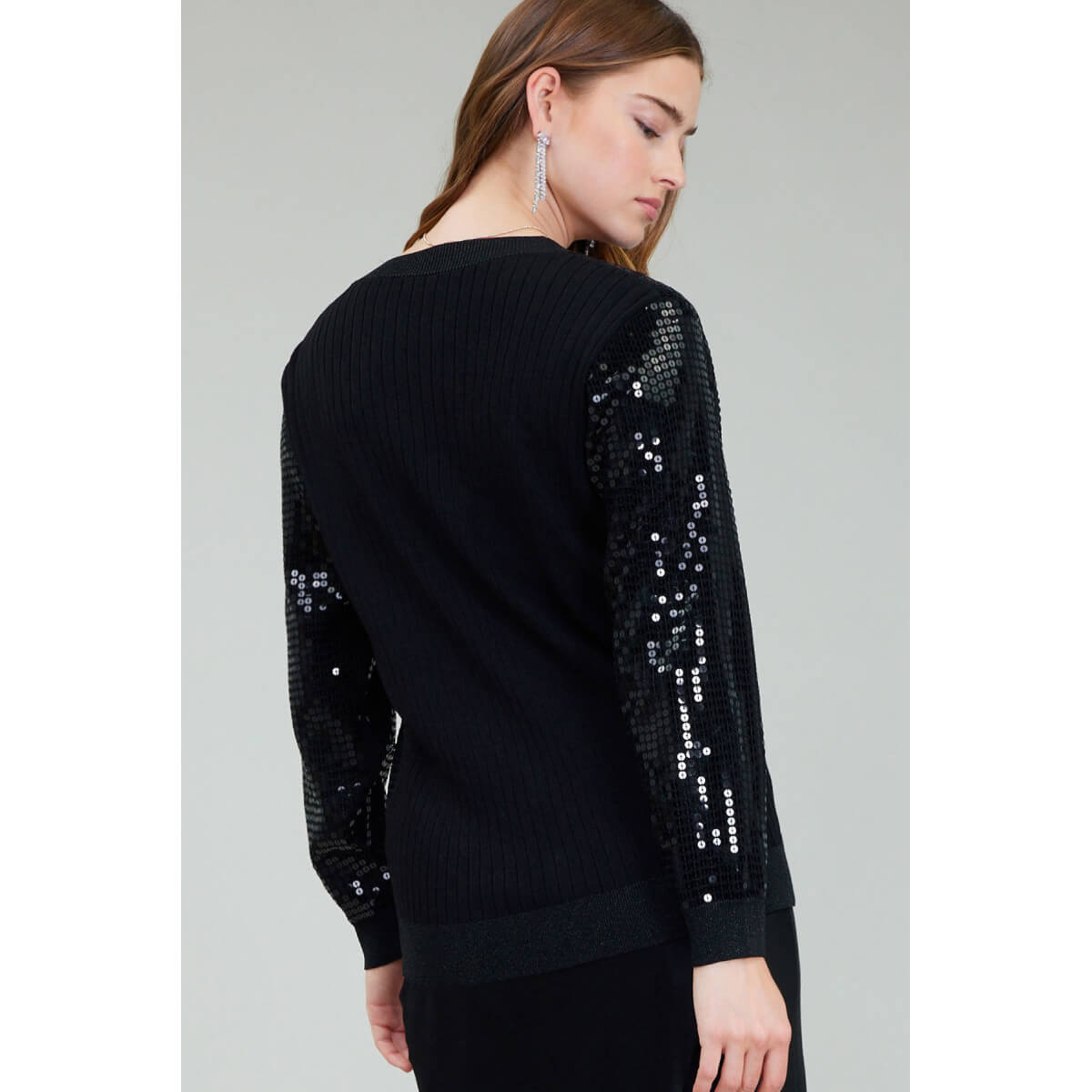 Sequin Long Sleeve Cardigan black back | MILK MONEY milkmoney.co | cute tops for women. trendy tops for women. cute blouses for women. stylish tops for women. pretty womens tops.