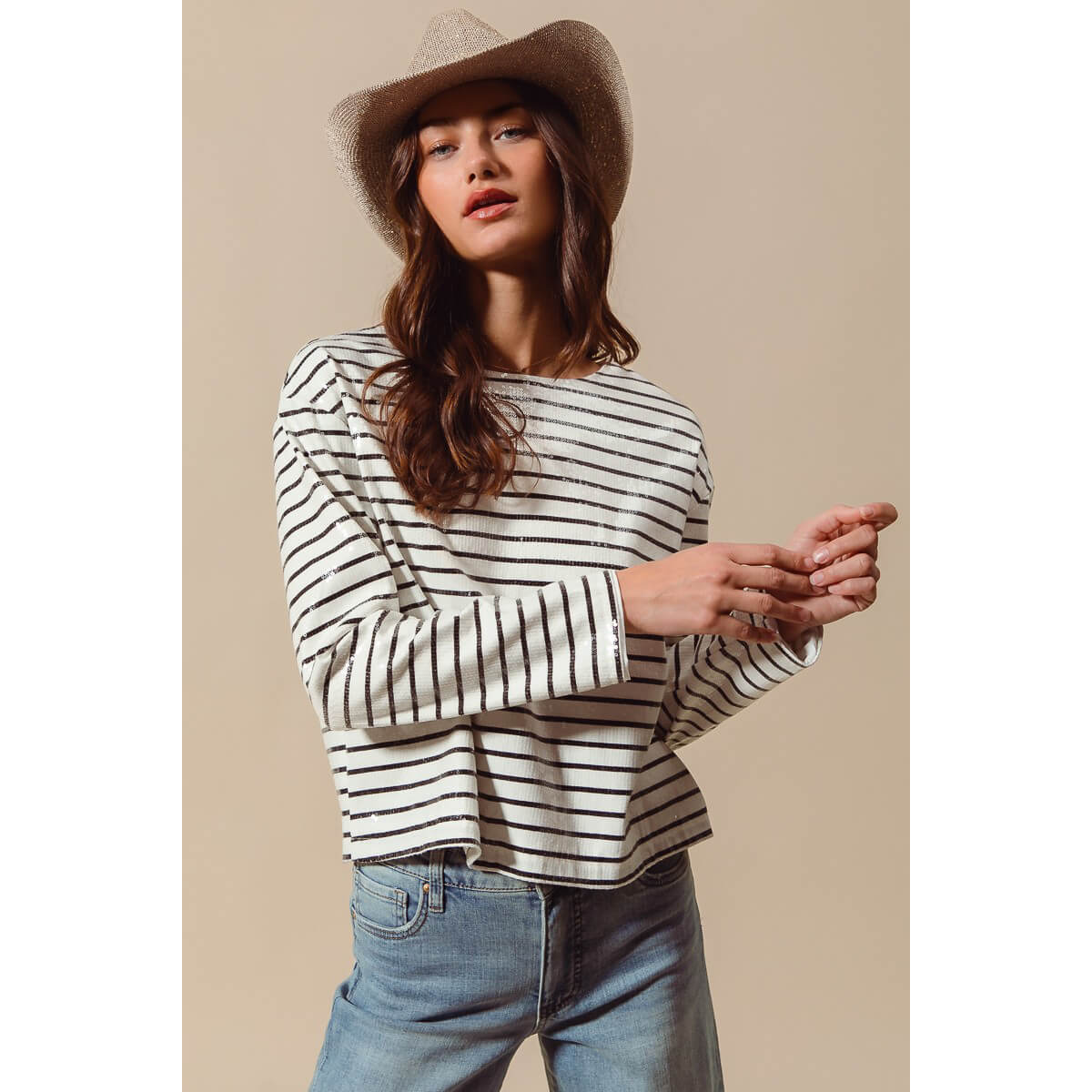 Sequins Striped Holiday Sailor Sweater white front | MILK MONEY milkmoney.co | cute clothes for women. womens online clothing. trendy online clothing stores. womens casual clothing online. trendy clothes online. trendy women's clothing online. ladies online clothing stores. trendy women's clothing stores. cute female clothes.