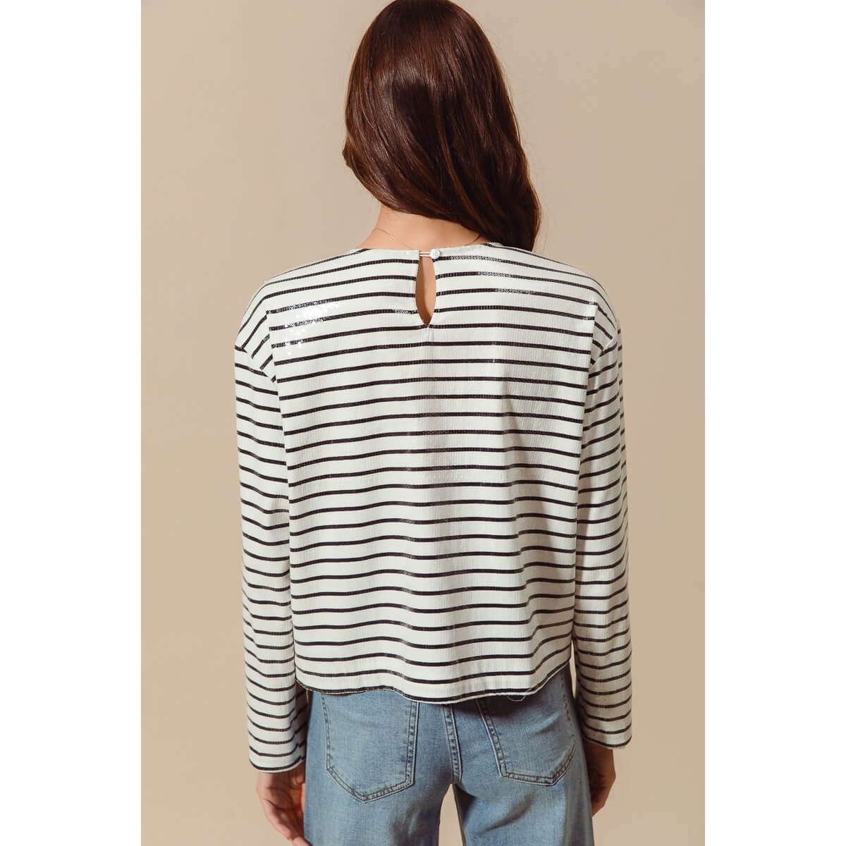 Sequins Striped Holiday Sailor Sweater white back | MILK MONEY milkmoney.co | cute clothes for women. womens online clothing. trendy online clothing stores. womens casual clothing online. trendy clothes online. trendy women's clothing online. ladies online clothing stores. trendy women's clothing stores. cute female clothes.