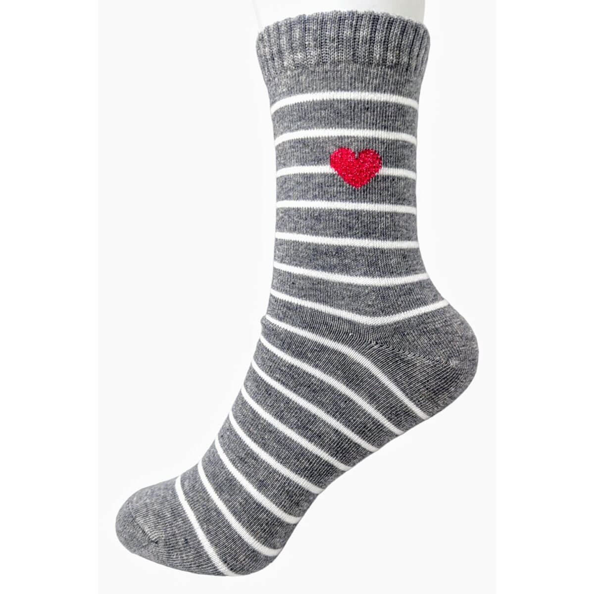 Shimmer Heart Striped Half Crew Socks grey | MILK MONEY milkmoney.co | women's accessories. cute accessories. trendy accessories. cute accessories for girls. ladies accessories. women's fashion accessories.