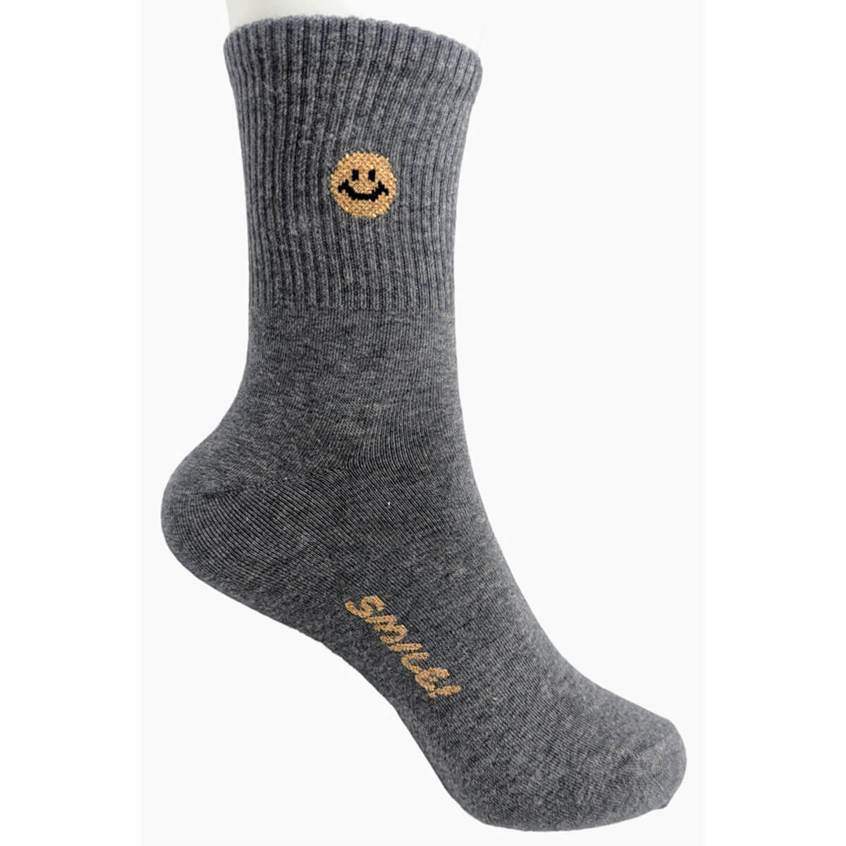 Shimmer Smiley Face Half Crew Socks grey | MILK MONEY milkmoney.co | women's accessories. cute accessories. trendy accessories. cute accessories for girls. ladies accessories. women's fashion accessories.