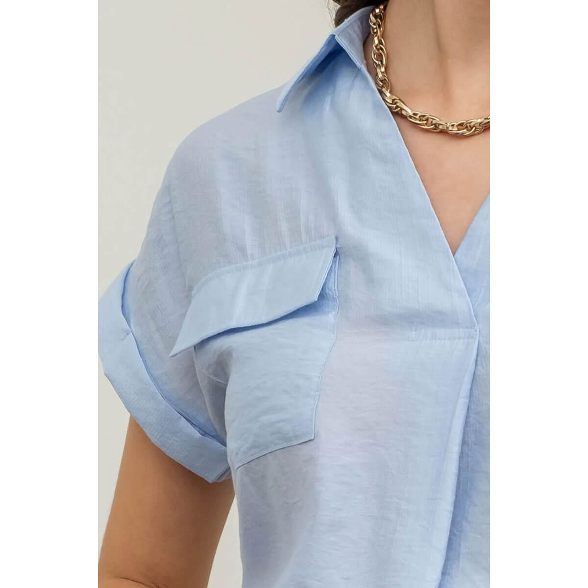 Short Sleeve V-Neck Blouse blue front | MILK MONEY milkmoney.co | cute clothes for women. womens online clothing. trendy online clothing stores. womens casual clothing online. trendy clothes online. trendy women's clothing online. ladies online clothing stores. trendy women's clothing stores. cute female clothes.