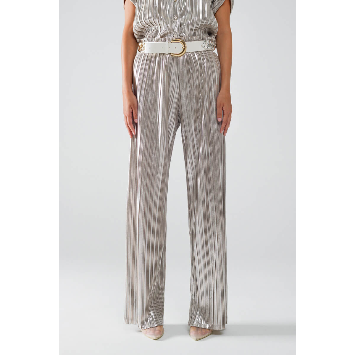 Silver Pleated Pants front | MILK MONEY milkmoney.co | cute pants for women. cute trendy pants.