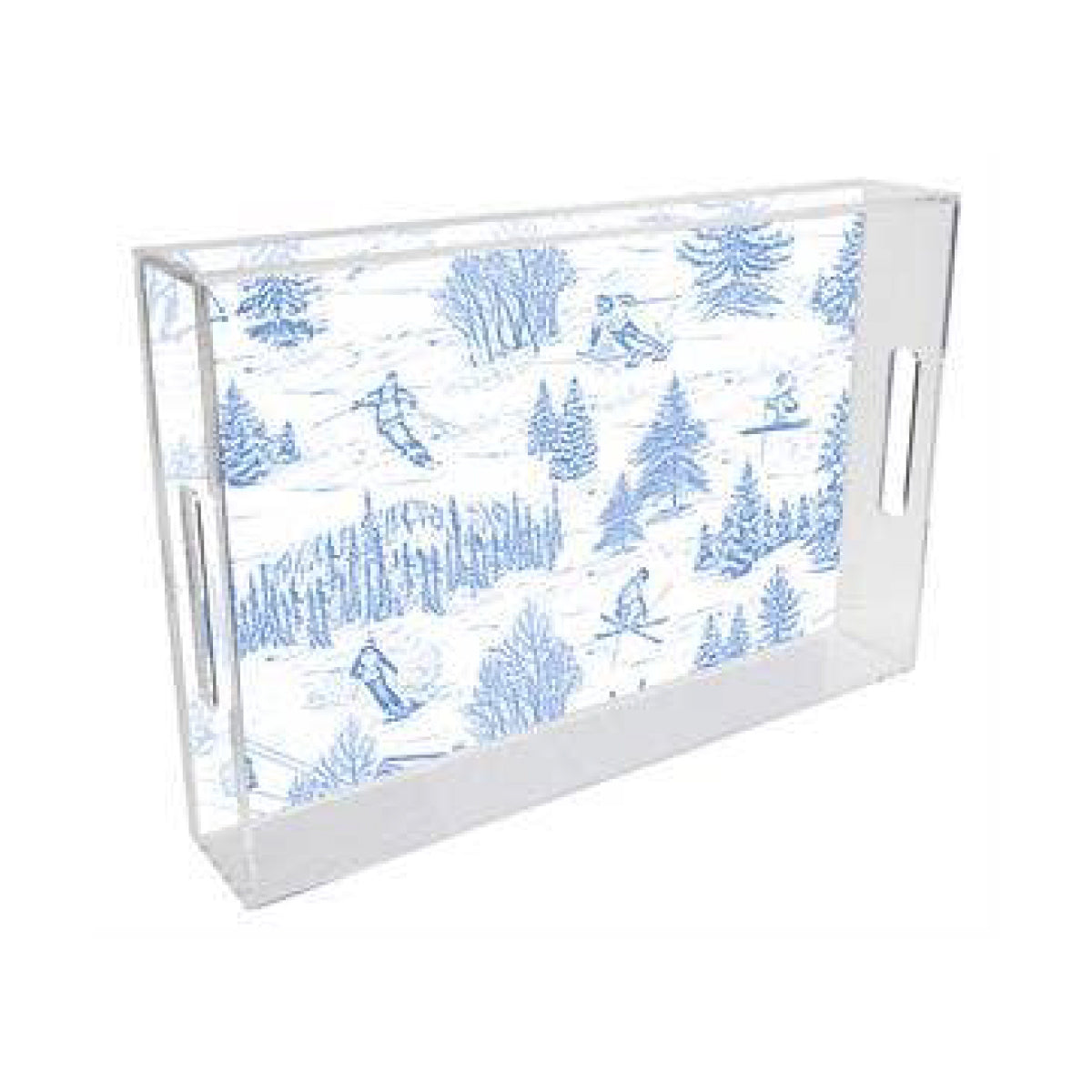 Ski Toile Blue on White Lucite Tray