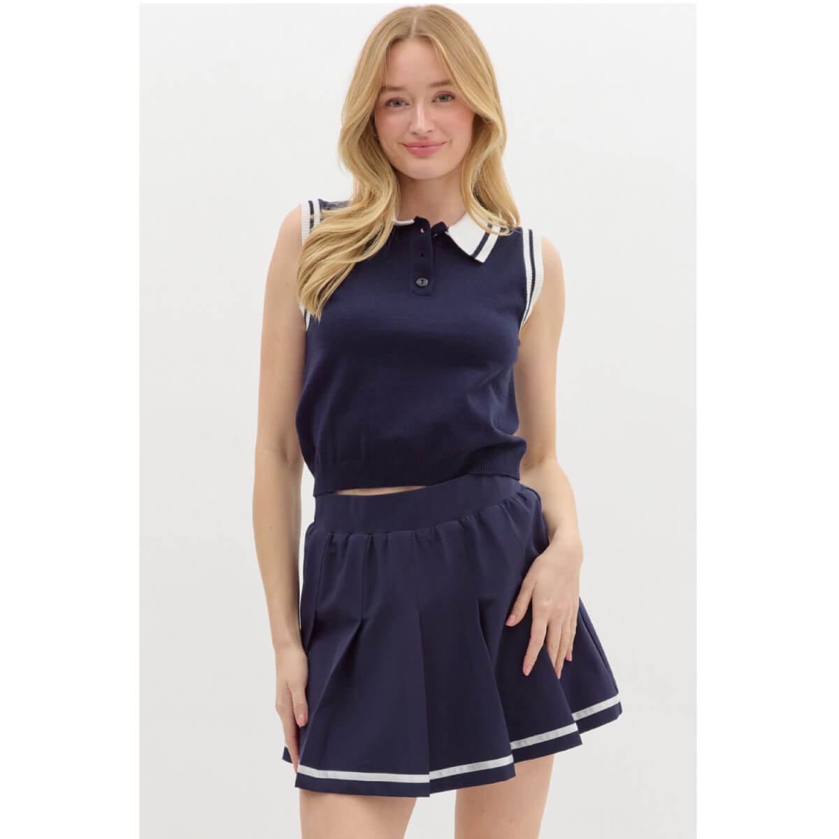 Sleeveless Polo Pullover Top blue front | MILK MONEY milkmoney.co | cute tops for women. trendy tops for women. cute blouses for women. stylish tops for women. pretty womens tops.