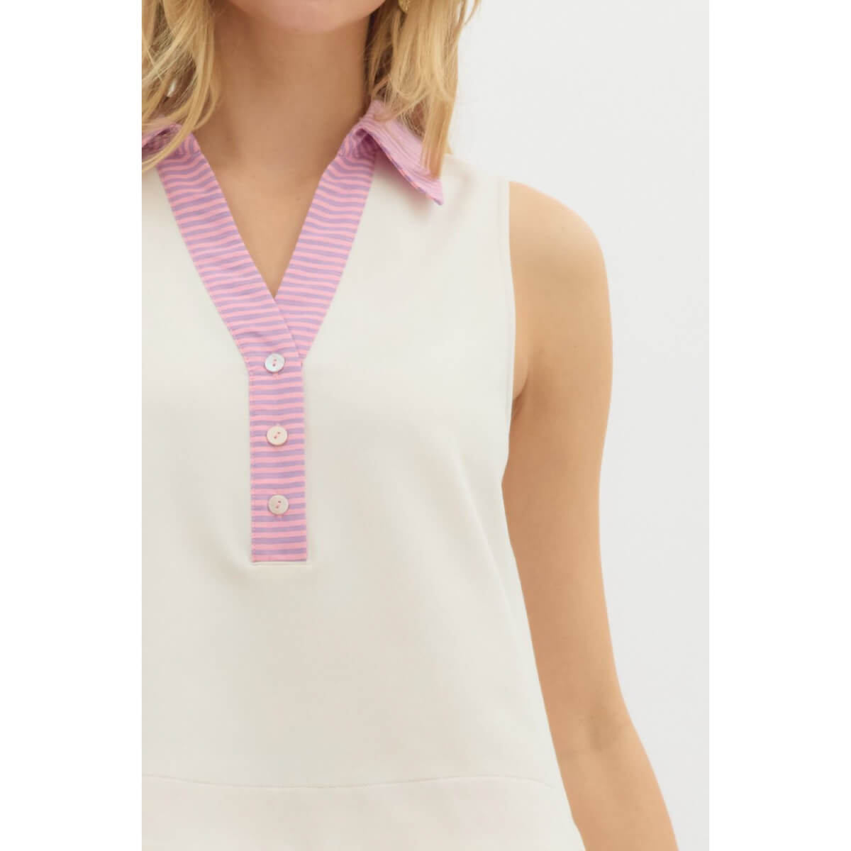 Sleeveless Polo Top white front | MILK MONEY milkmoney.co | cute tops for women. trendy tops for women. cute blouses for women. stylish tops for women. pretty womens tops.