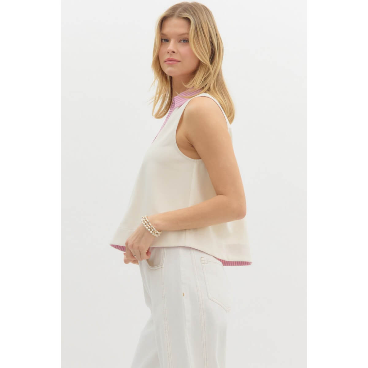 Sleeveless Polo Top white side | MILK MONEY milkmoney.co | cute tops for women. trendy tops for women. cute blouses for women. stylish tops for women. pretty womens tops.