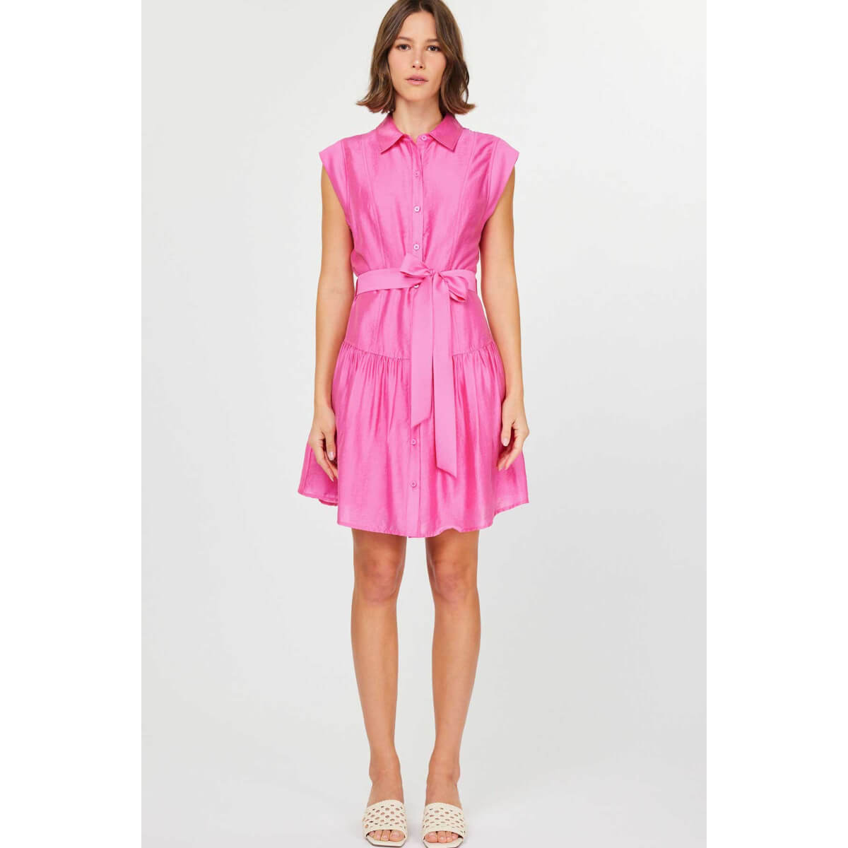 Sleeveless Tie Front Shirt Dress pink front | MILK MONEY milkmoney.co | cute clothes for women. womens online clothing. trendy online clothing stores. womens casual clothing online. trendy clothes online. trendy women's clothing online. ladies online clothing stores. trendy women's clothing stores. cute female clothes.